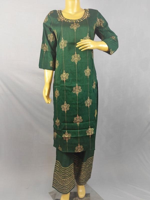 Green Kurti with Plazzo, handwork on Neck